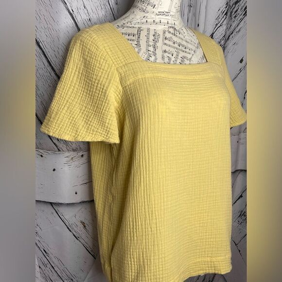 Madewell Lightspun Harlow Square Neck Crisp Pear Yellow Blouse S - Picture 2 of 5